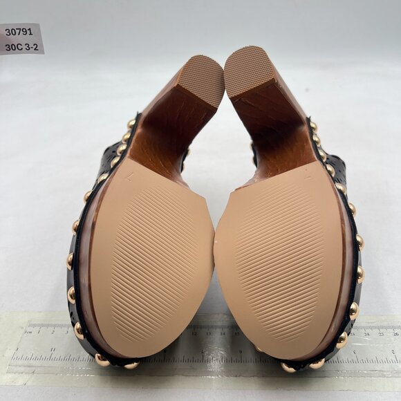 FOWT Brown Studded Round Toe Floral Cut Out Platform Mules Chunky Heel Sandals - Picture 7 of 8